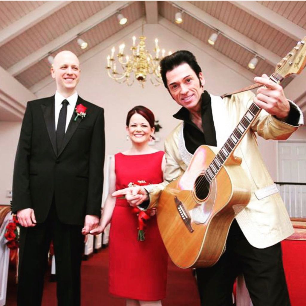 Vow renewal with Elvis in wedding chapel